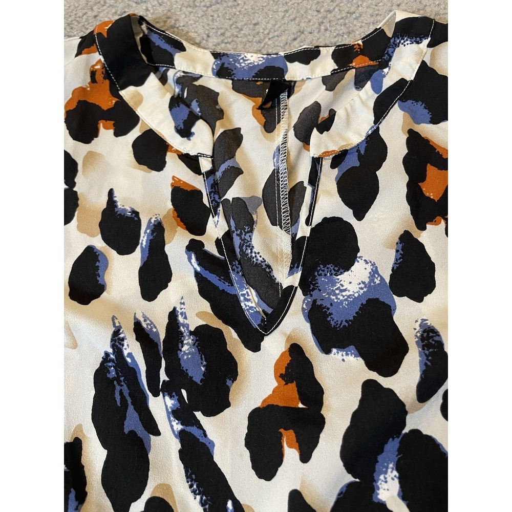 SHEIN Leopard Print Mini Dress Sz L Blue Rustic Brown Rounded Hem Casual - Picture 6 of 13